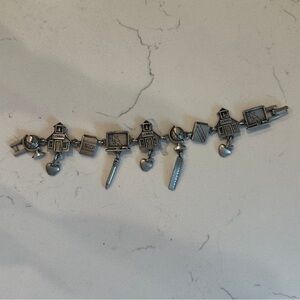 JJ. Vintage Pewter Bead Charm School Bracelet